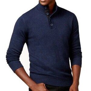 Sean John Men's Twist-Yarn Button-Neck Pullover Sweater, Navy Blue